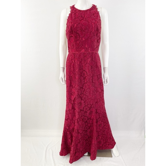 JS Collections Red Lace Dress Gown Size 6 Halter Top Racerback Formal Wedding